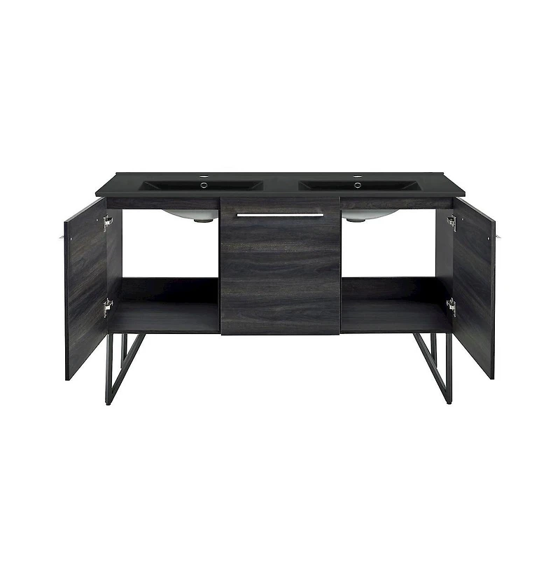 Swiss Madison 60 in. Black Walnut, Double Basin Bathroom Vanity, Artificial Stone Sink Top