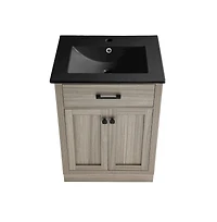 Swiss Madison Burdon 24 in. Brown Oak Bathroom Vanity With Black Ceramic Sink Top
