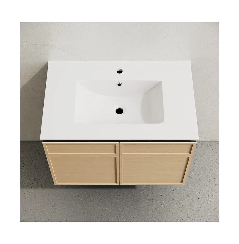 Swiss Madison St. Tropez 30" Wall-Mounted Bathroom Vanity in Natural Oak with Sink Top