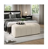 Jofran Tess Contemporary Modern Ivory Boucle Upholstered Plush Bench