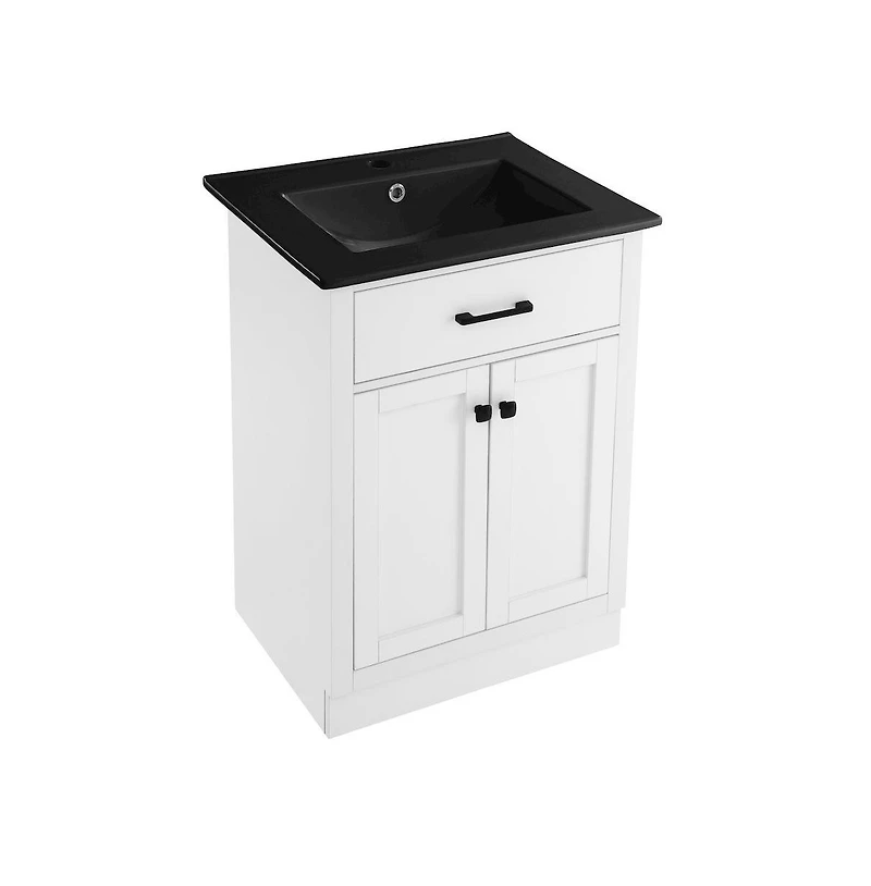 Swiss MadisonBurdon 24 in. Brown Bathroom Vanity With Black Ceramic Sink Top