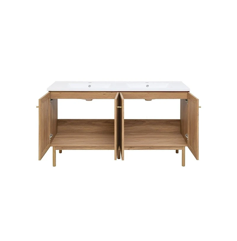 Swiss Madison Classe 60" Freestanding Bathroom Vanity in Golden Oak with Double Basin Sink Top