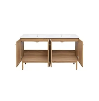 Swiss Madison Classe 60" Freestanding Bathroom Vanity in Golden Oak with Double Basin Sink Top