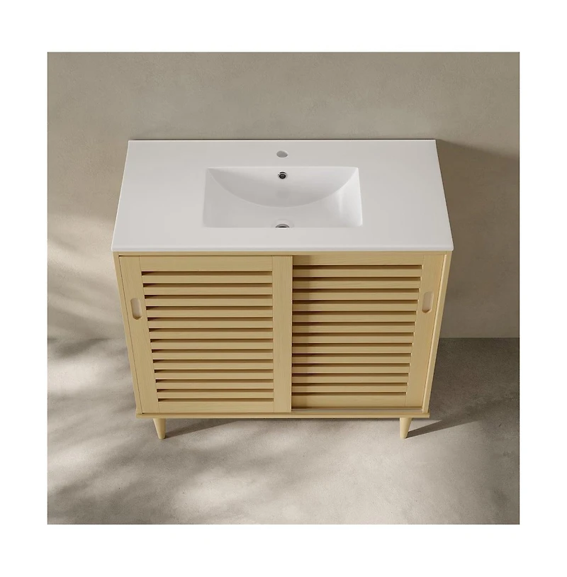 Swiss Madison Delice 36" Freestanding Bathroom Vanity in Natural Oak with Sink Top