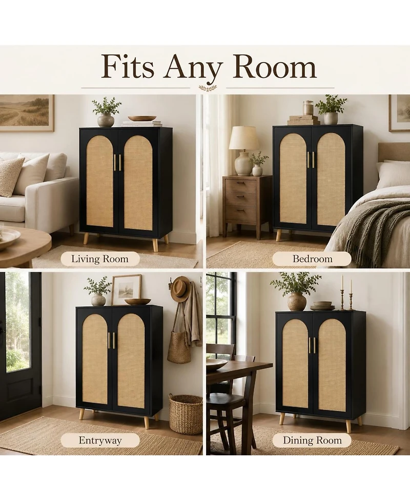 gaomon Entryway Storage Cabinet 23.6" Tall Freestanding Organizer Sideboard with Rattan Doors Adjustable Shelves for Hallway Foyer Living Room