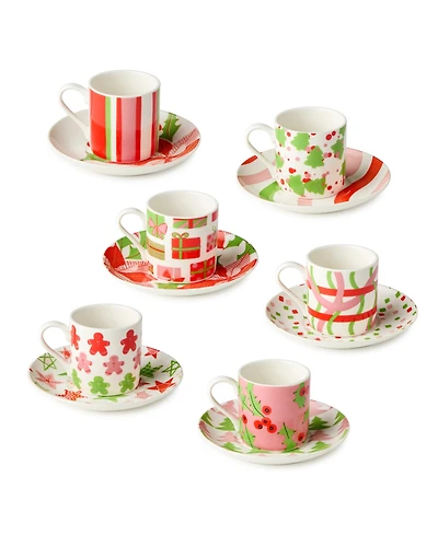 Certified International Scarlet Ribbon Espresso Cup Saucer, Service for 6