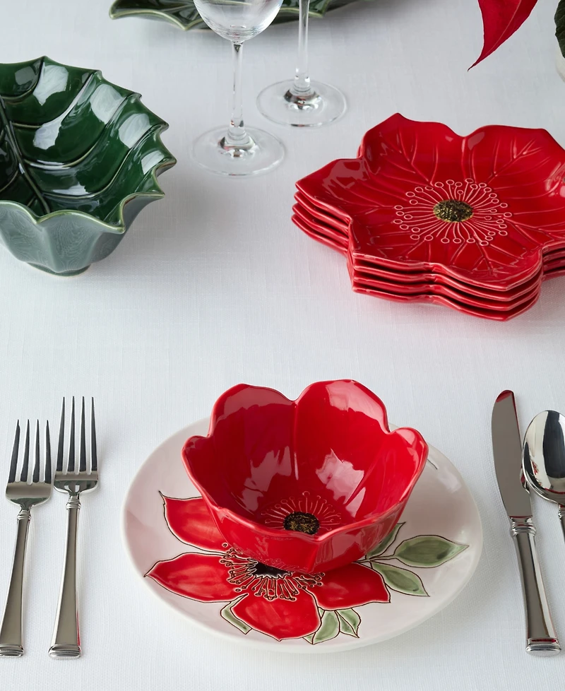 Certified International Festive Blooms Poinsettia Ice Cream Bowls, Set of 4