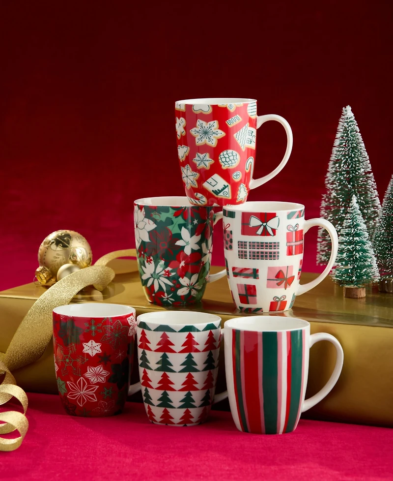 Certified International Holiday Spruce Mugs, Set of 6