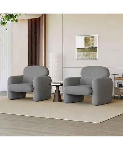 gaomon Accent Chair Set of 2 Linen Upholstered Armchair with Ergonomic Lumbar Support Solid Wood Frame Pet-Friendly for Living Room Bedroom Office