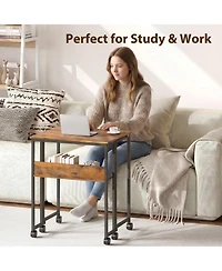 gaomon Folding Computer Desk with Storage Shelf 24.8" Mobile Rolling Table on Wheels Space Saving Collapsible Writing Desk for Small Space Home Office
