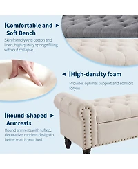 gaomon Storage Bench 51 Inch Upholstered Button Tufted Ottoman with Rolled Arms Safety Hinge Linen Fabric for Bedroom Entryway