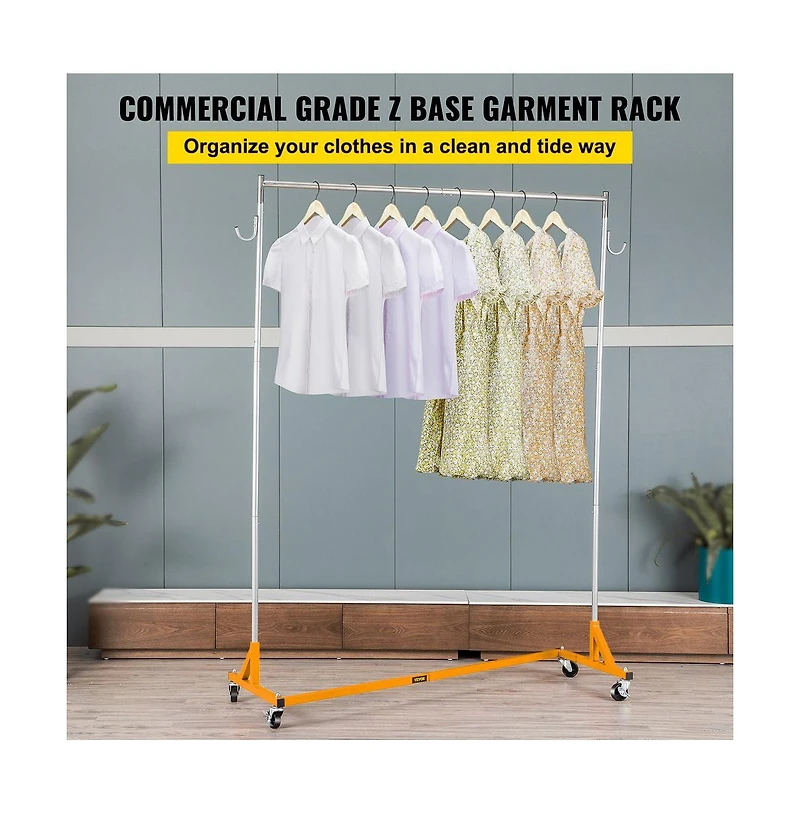 Slickblue Heavy Duty Z Base Clothing Rack with Wheels, Adjustable Garment Rack