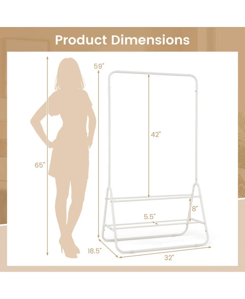 Sugift Heavy Duty Clothes Rack with Hanging Rod and 2 Storage Shelves Freestanding Garment Organizer