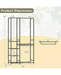 Sugift Portable Closet with Pants Hangers 2 Hanging Rods and 4 Storage Shelves Freestanding Wardrobe Rack
