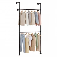 Sugift Wall Mounted Pipe Clothing Rack with 2 Hanging Rods Industrial Double Tier Garment Display