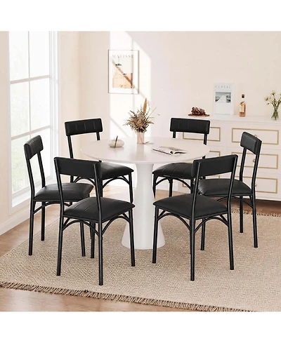 Dining Chairs Set of 6 Metal Frame Pu Leather Upholstery High Backrest Black Finish for Kitchen Dining Room Contemporary Home
