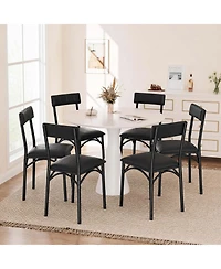 Dining Chairs Set of 6 Metal Frame Pu Leather Upholstery High Backrest Black Finish for Kitchen Dining Room Contemporary Home