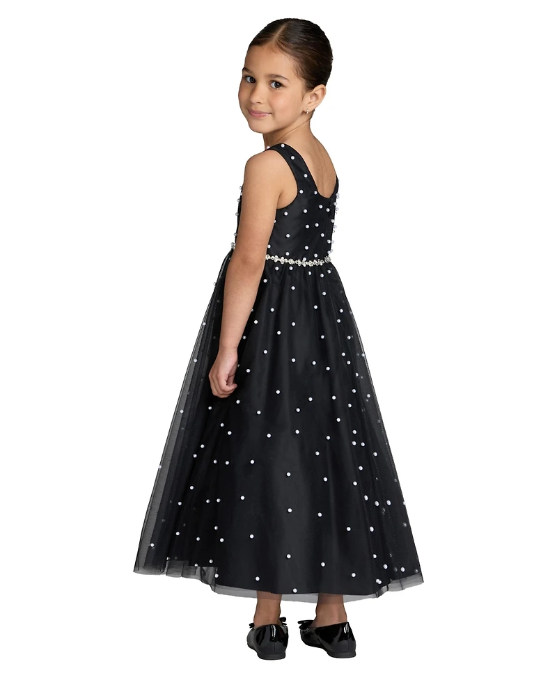 Mac Duggal Big Girls Pearl Embellished Tulle Maxi Dress