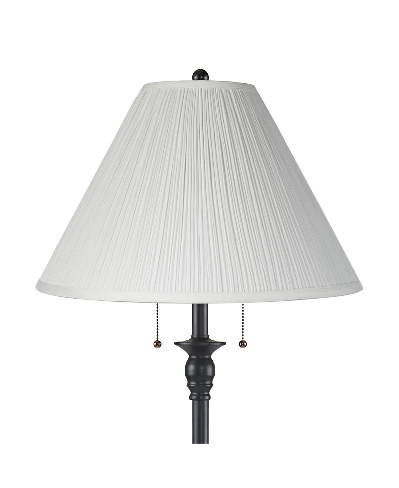 360 Lighting Dyna Traditional 58" Tall 2-Light Standing Floor Lamp Skinny Pole Pull Chain Black Finish Pleated Ivory Shade