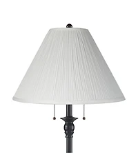 360 Lighting Dyna Traditional 58" Tall 2-Light Standing Floor Lamp Skinny Pole Pull Chain Black Finish Pleated Ivory Shade