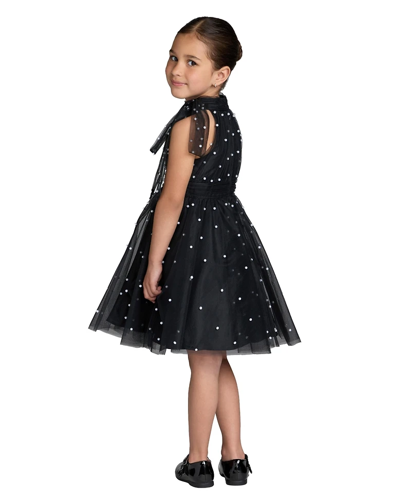 Mac Duggal Little Girls Pearl Embellished Tulle Fit and Flare Dress