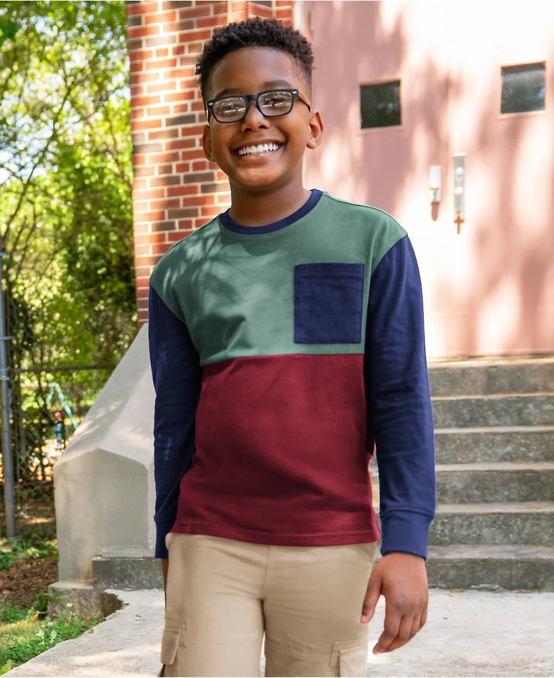 Lands' End Boys Long Sleeve Color Block Shirt