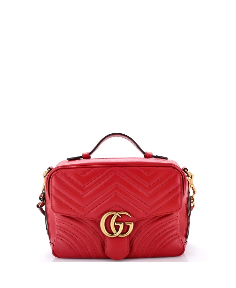 Pre-Owned Gucci Small Gg Marmont Zip Around Camera Bag Matelasse Leather