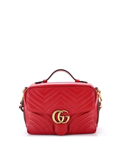 Pre-Owned Gucci Small Gg Marmont Zip Around Camera Bag Matelasse Leather