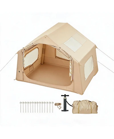 Maxsa Inflatable Camping Tent with Roof Window & Stove Jack, Waterproof Blow Up Glamping Tent for Family & Friends Outdoor Gatherings