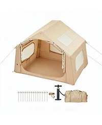Maxsa Inflatable Camping Tent with Roof Window & Stove Jack, Waterproof Blow Up Glamping Tent for Family & Friends Outdoor Gatherings