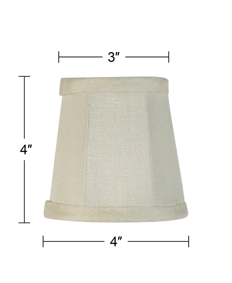 Set of 2 Empire Lamp Shades Cream Fabric Small 3" Top x 4" Bottom x 4" High Candelabra Clip-On Fitting