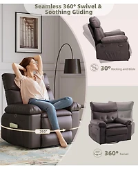 Leather Manual Recliner Chair for Adults with Heat and Massage, 360degree(s) Swivel, 30degree(s) Rocking, Nursery Glider, Single Sofa for Living Room