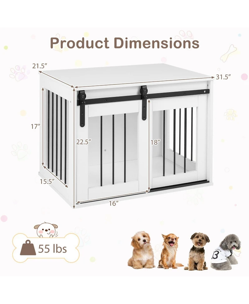 Sugift Dog Crate Furniture Heavy Duty Kennel End Table with Sliding Barn Door for Small and Medium Dogs