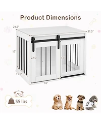 Sugift Dog Crate Furniture Heavy Duty Kennel End Table with Sliding Barn Door for Small and Medium Dogs