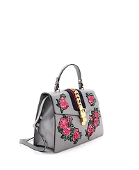 Pre-Owned Gucci Medium Sylvie Top Handle Bag Embroidered Leather