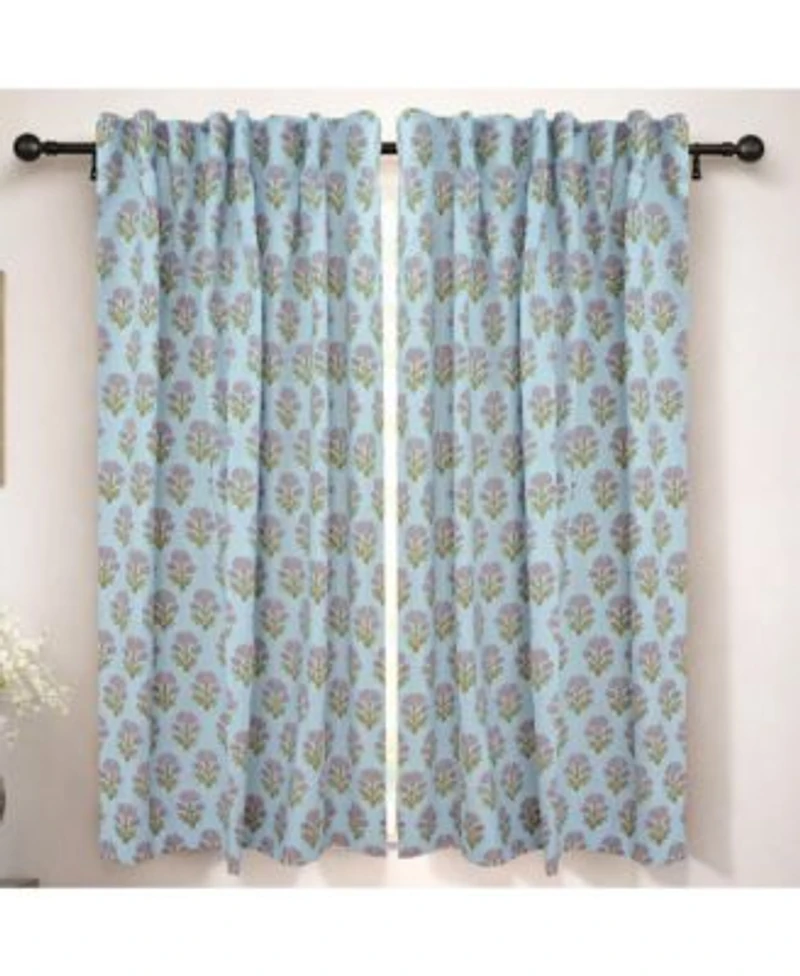 Fabdivine Juhi Boho Handmade Floral Block Print Linen Curtains