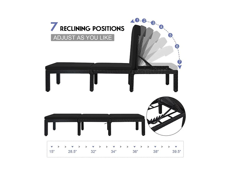Boyel Living Patio Rattan Height Adjustable Lounge Chair with 2 Set of Cushion Cover