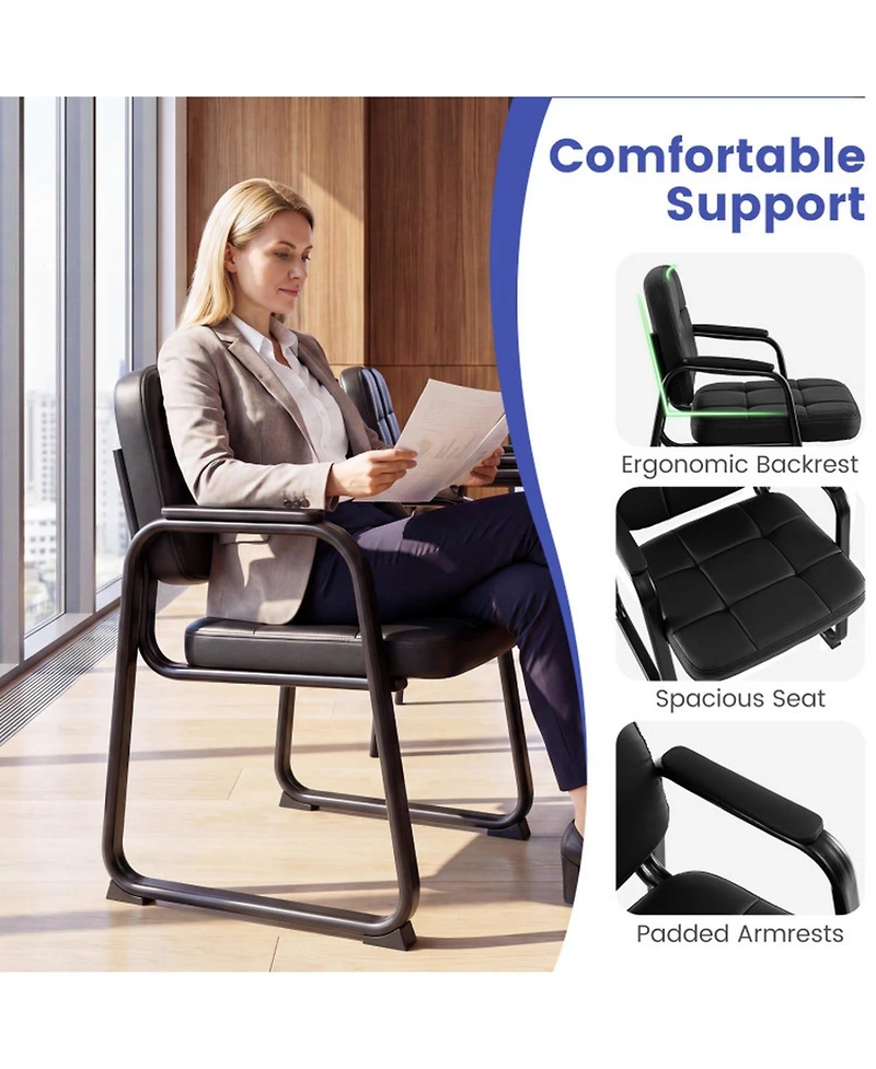 Sugift Office Reception Chairs Set of 2 Faux Leather Guest Chairs with Padded Armrests