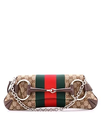 Pre-Owned Gucci Large Horsebit Web Chain Clutch Gg Canvas