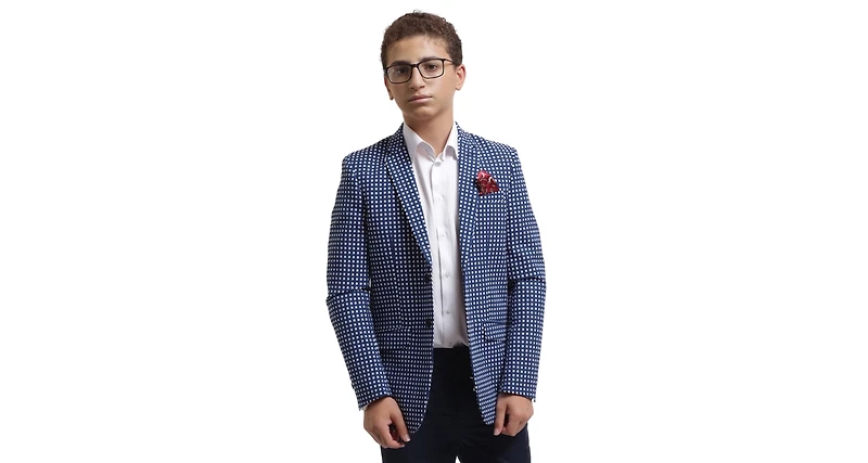 Elie Balleh Boys Navy Slim Fit Checked Blazer