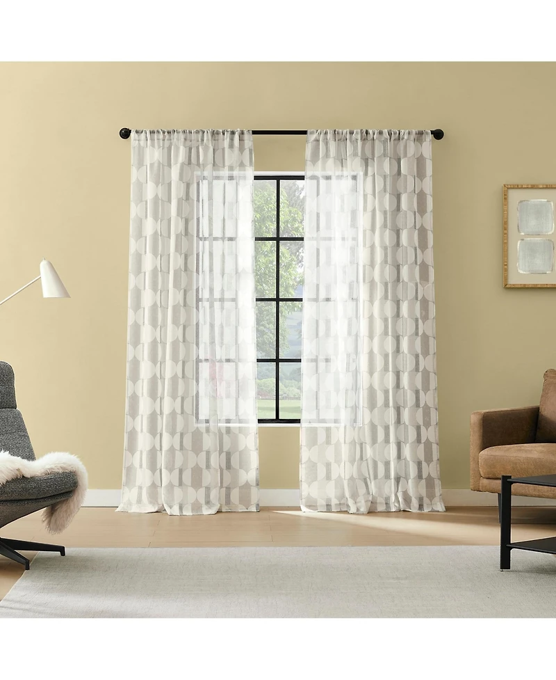 No. 918 Lucas Muted Retro Geometric Sheer Rod Pocket Curtain Panel Pair