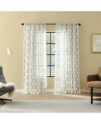No. 918 Lucas Muted Retro Geometric Sheer Rod Pocket Curtain Panel Pair