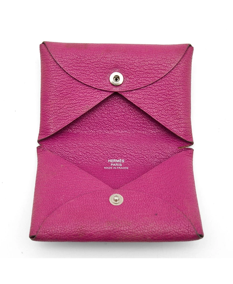 Pre-Owned HERMES Cyclamen Chevre Mysore Leather Calvi Card Holder