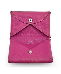 Pre-Owned HERMES Cyclamen Chevre Mysore Leather Calvi Card Holder