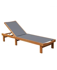 Sugift Adjustable Outdoor Wood Chaise Lounge Chair with 5-Position Backrest 400 lb Capacity