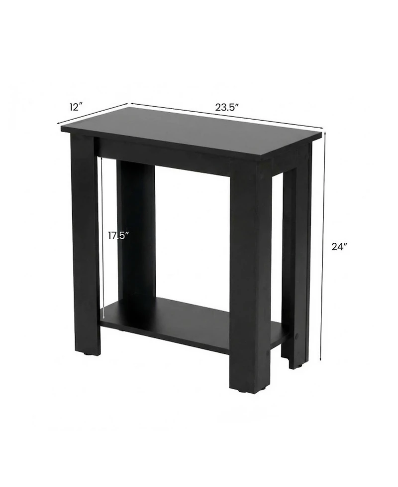 Sugift Compact 2-Tier End Table with Thickened Tabletop and Bottom Storage Shelf