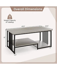 Sugift 43.5 Inch Industrial Coffee Table with 2-Tier Open Storage Shelf