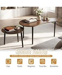 Sugift Mid Century Nesting Tables Set of 2 with Kidney Shaped Top and Rubber Wood Legs