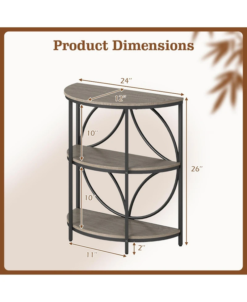Sugift Narrow Side Table Set of 2 Semi Circular 3-Tier Tables with Heavy Duty Metal Frame