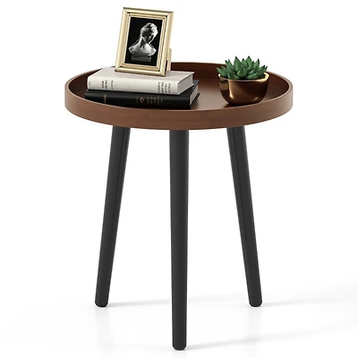 Sugift Mid-Century Round Side Table with Removable Wooden Tray Top and Bamboo Legs